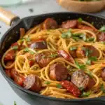 Sticky Honey Garlic Sausage Pasta Skillet
