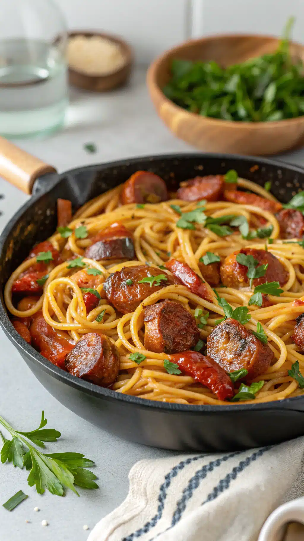 Sticky Honey Garlic Sausage Pasta Skillet