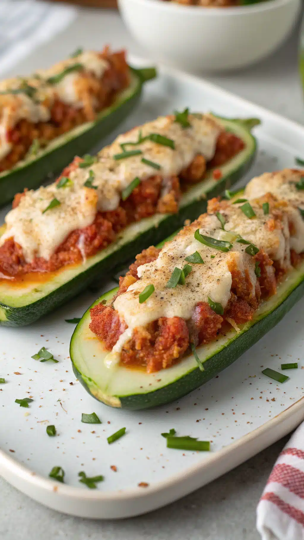 Keto Chicken Parmesan Zucchini Boats