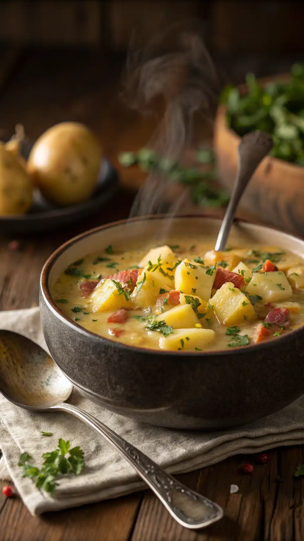 Hearty Cheddar Garlic Herb Potato Soup