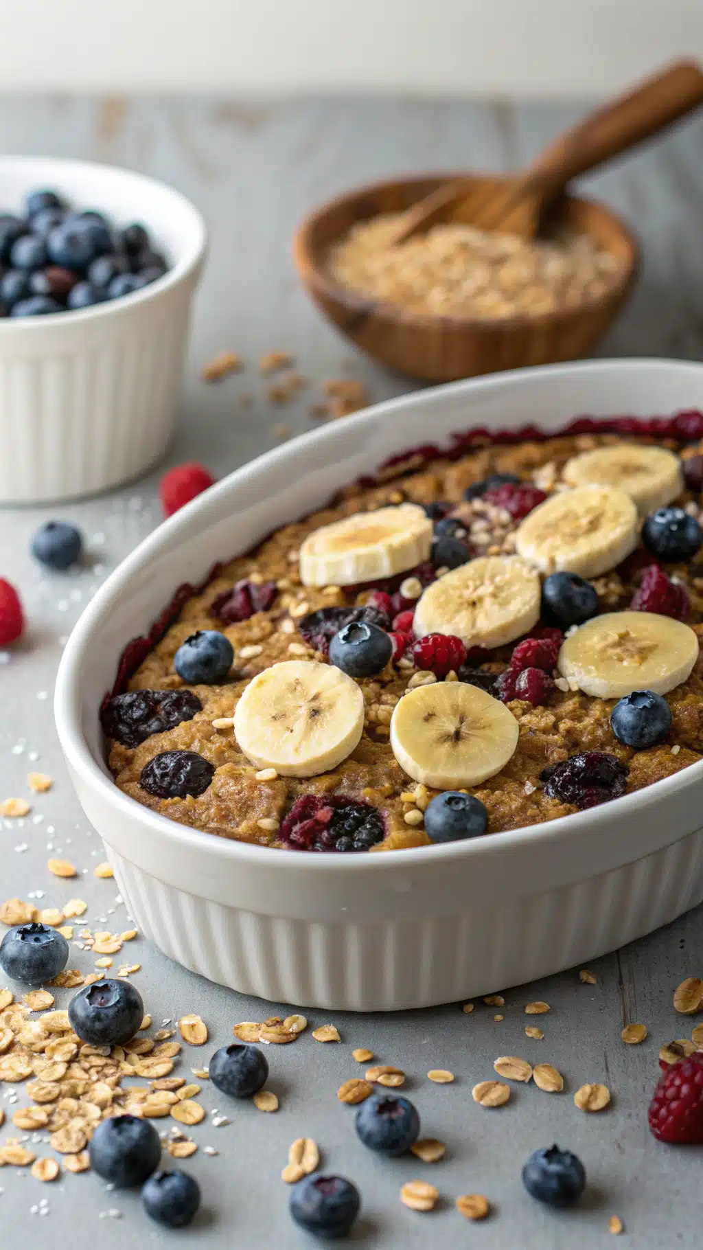 Baked Oatmeal with Blueberries and Bananas