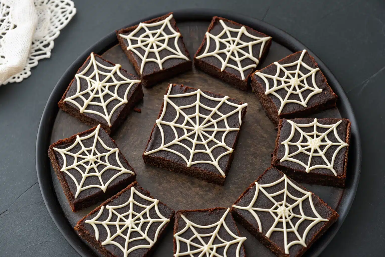 White Chocolate Spiderweb Brownies for Halloween